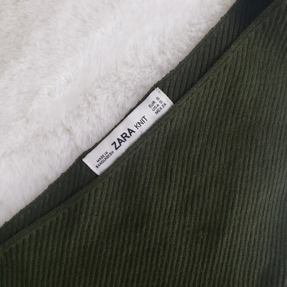 Zara Ribbed Knit One Shoulder Bodycon Mini Dress Olive Green Stretchy S - Picture 4 of 8